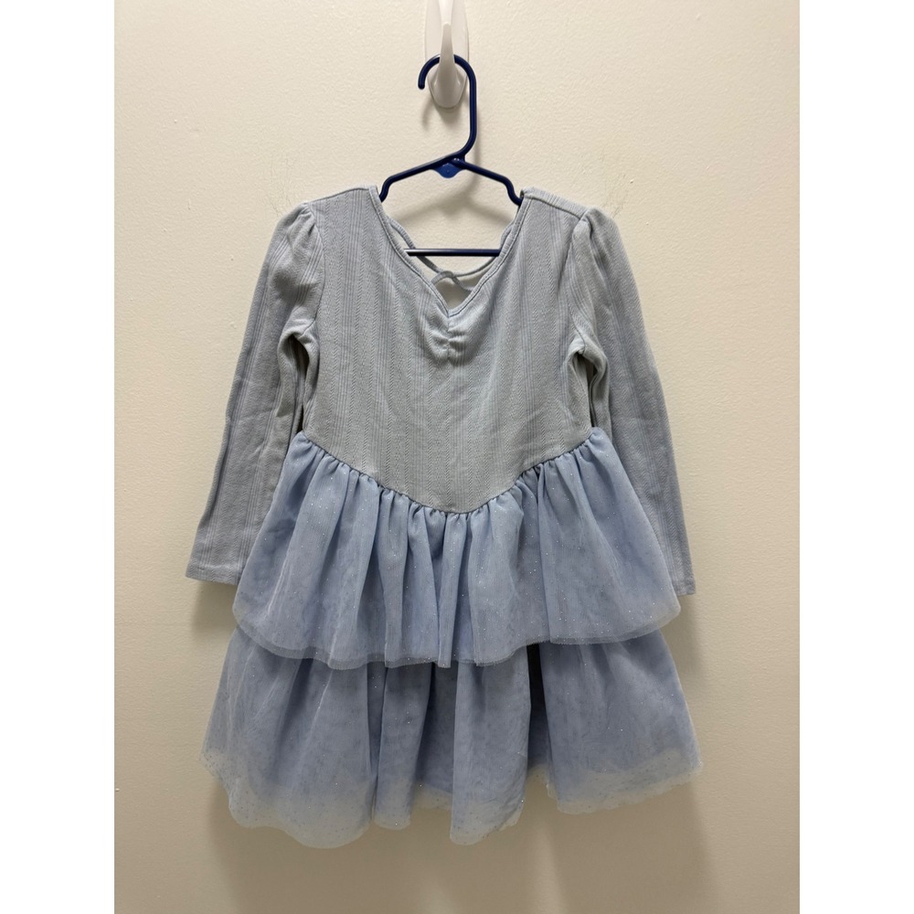 Gymboree Girls Light Blue Pointelle Long Sleeve Glitter Tiered Tutu Dress Size 6